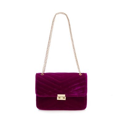 Purple quilted velvet shoulder bag